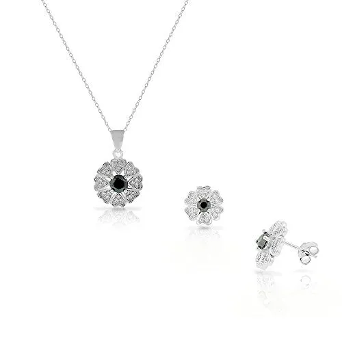 925 Sterling Silver White Pink Red CZ Love Heart Flower Stud Earrings Pendant Necklace Set