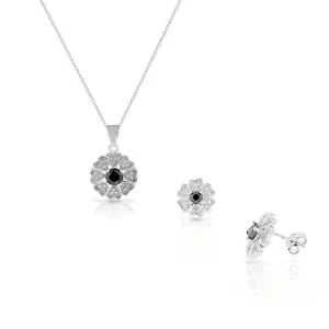 925 Sterling Silver White Pink Red CZ Love Heart Flower Stud Earrings Pendant Necklace Set