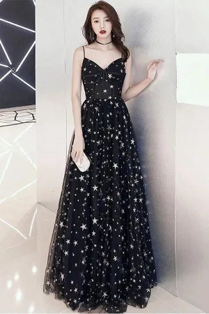 A-line Star Lace Beautiful Chic Black Long Prom Dress PSK173 A-line Star Lace Beautiful Chic Black Long Prom Dress PSK173