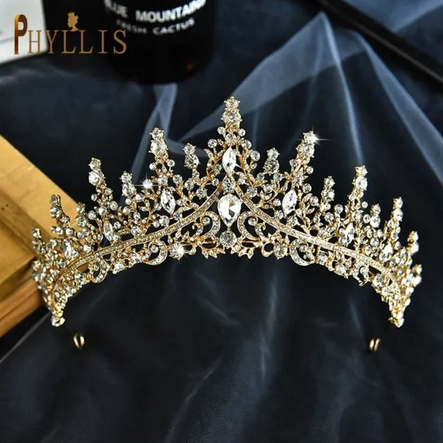 A158 New Golden Bride Crown Princess Headwear Birthday Rhinestone Headband Wedding Hair Jewelry Bridal Tiaras Vintage Headpieces