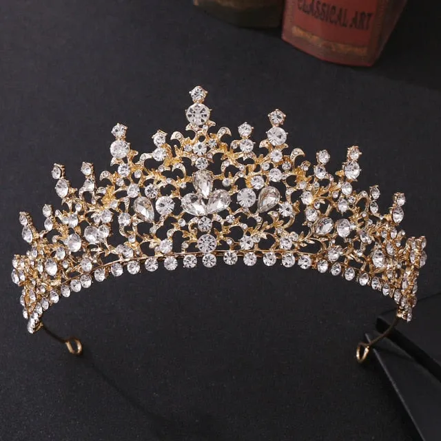 A158 New Golden Bride Crown Princess Headwear Birthday Rhinestone Headband Wedding Hair Jewelry Bridal Tiaras Vintage Headpieces