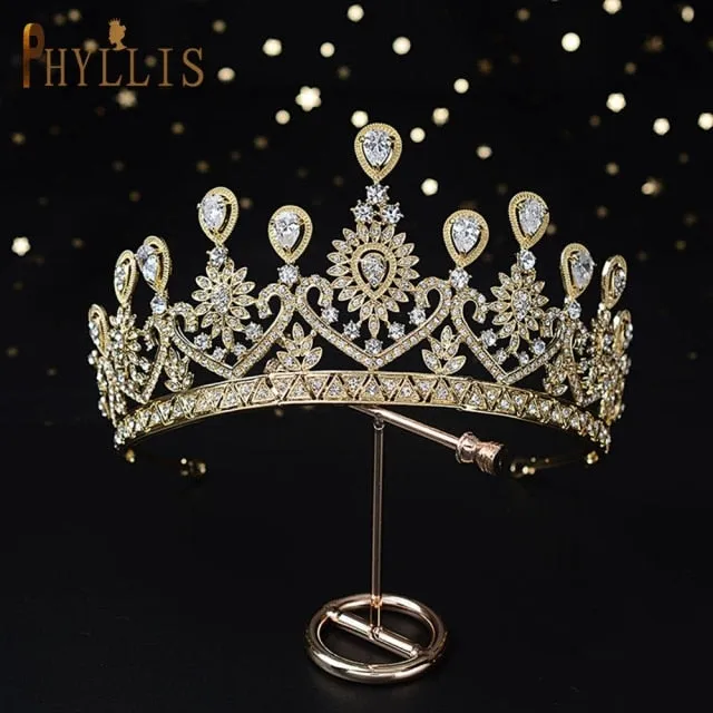A158 New Golden Bride Crown Princess Headwear Birthday Rhinestone Headband Wedding Hair Jewelry Bridal Tiaras Vintage Headpieces
