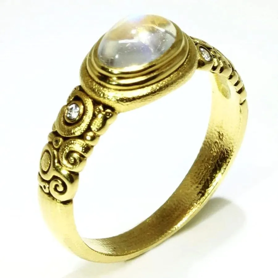 Alex Sepkus 18k Yellow Gold Moonstone and Diamond Wave Ring