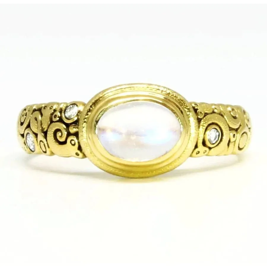 Alex Sepkus 18k Yellow Gold Moonstone and Diamond Wave Ring