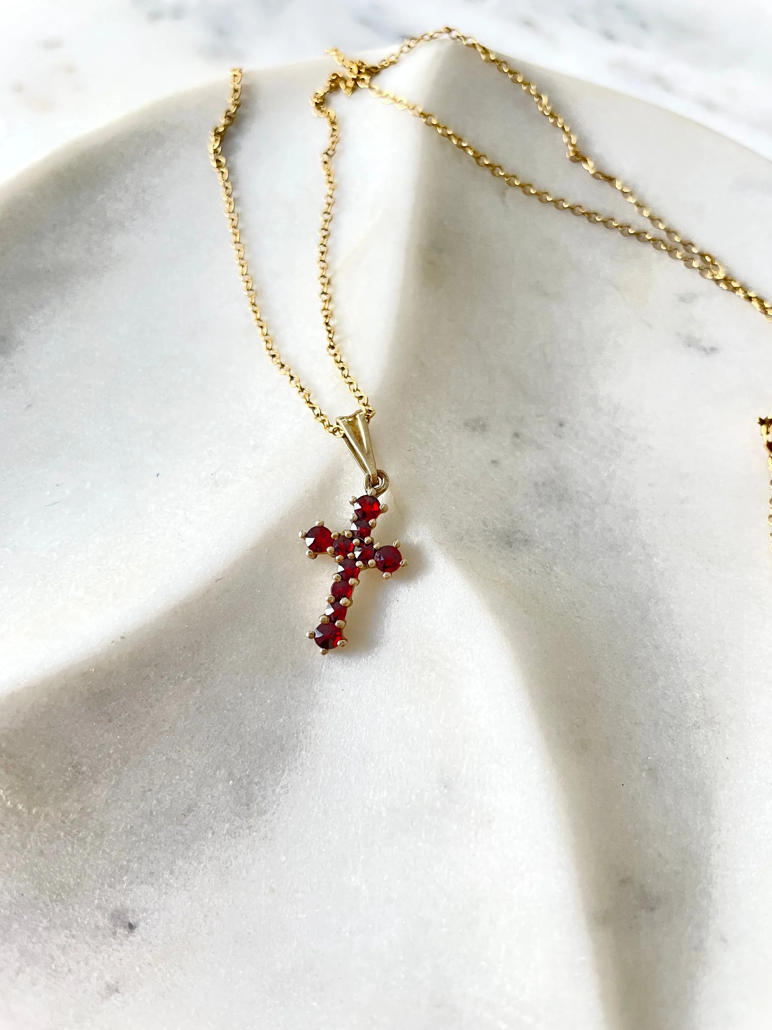 Antique Bohemian Garnet Cross Necklace