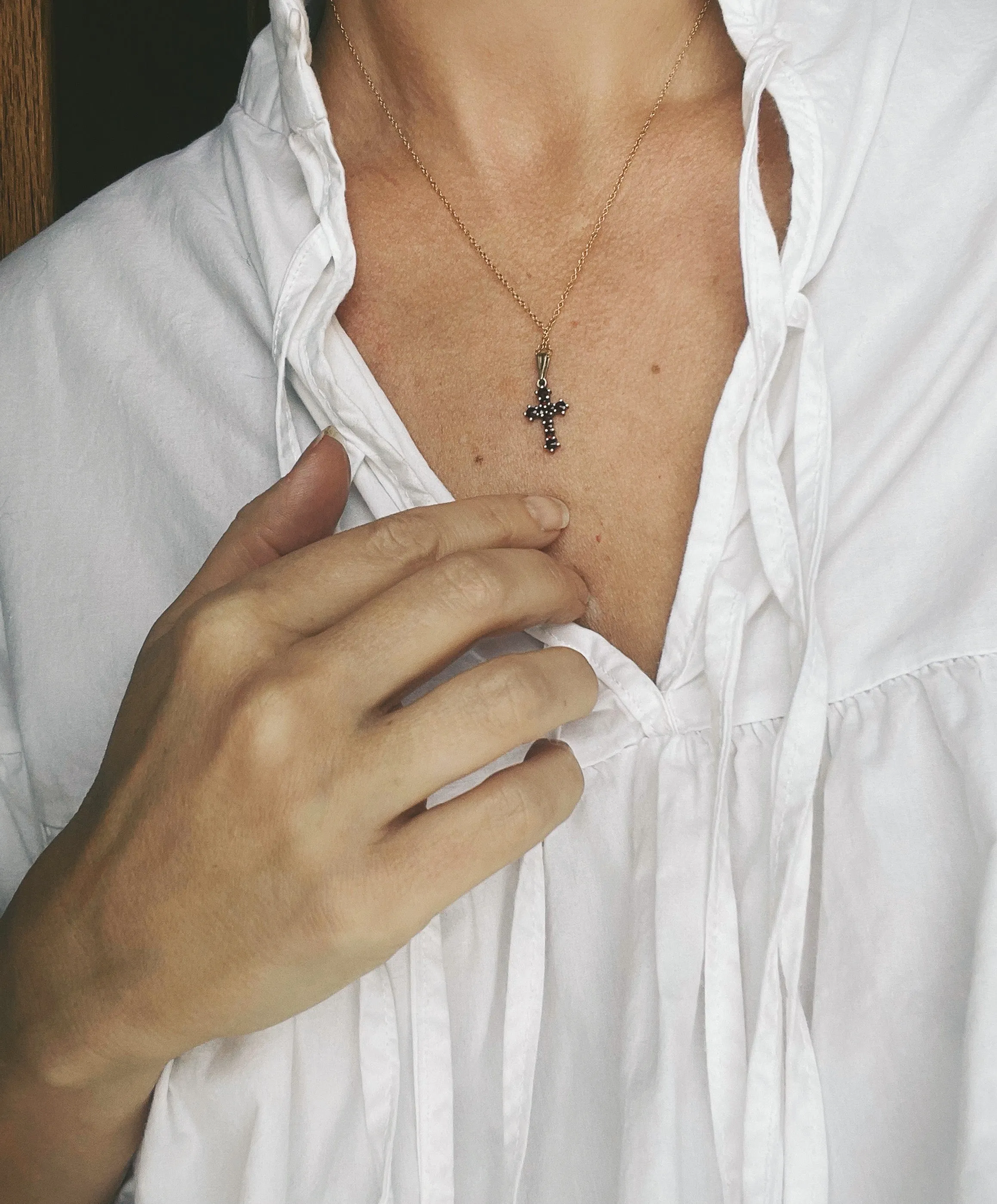 Antique Bohemian Garnet Cross Necklace