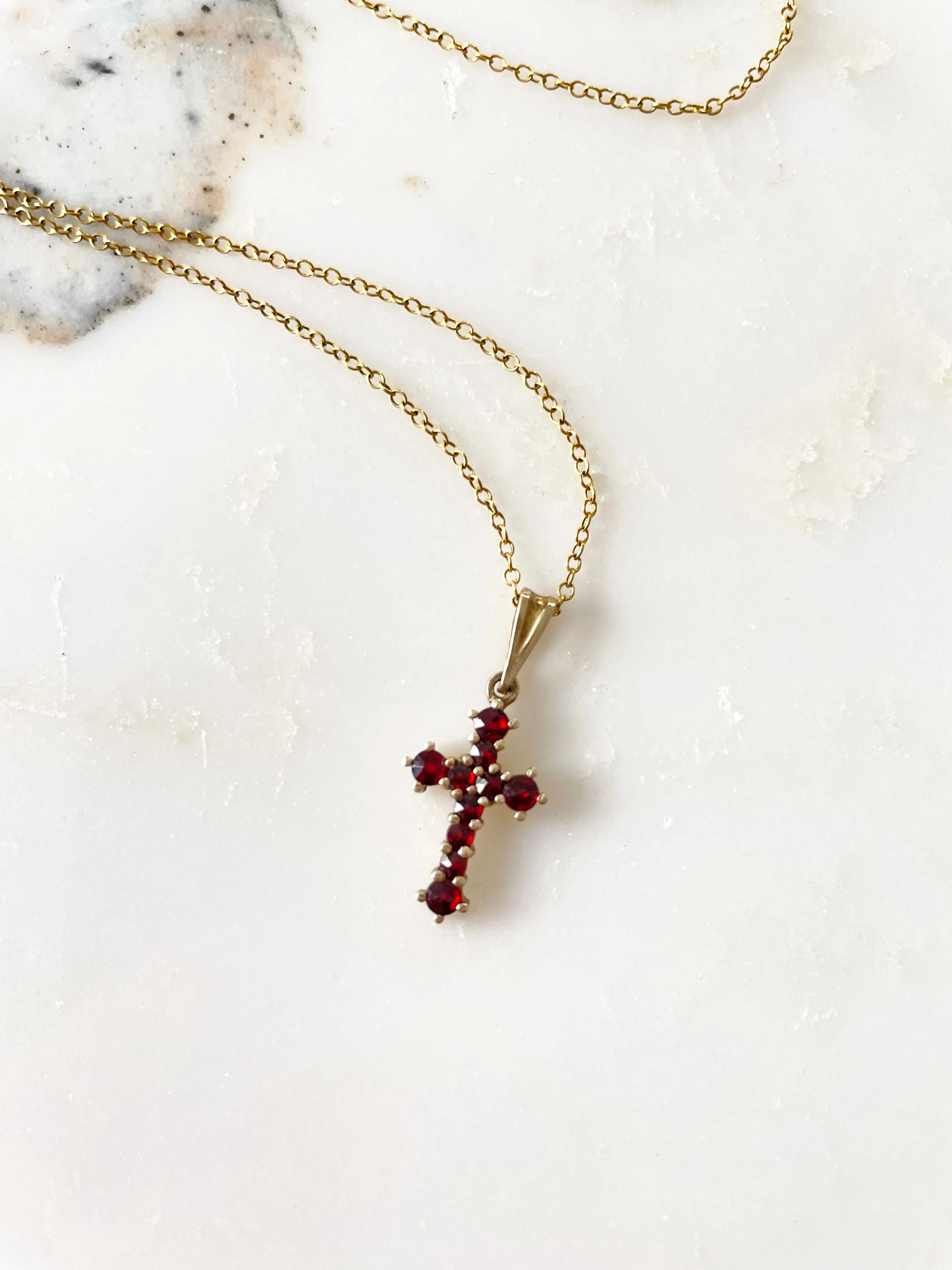 Antique Bohemian Garnet Cross Necklace