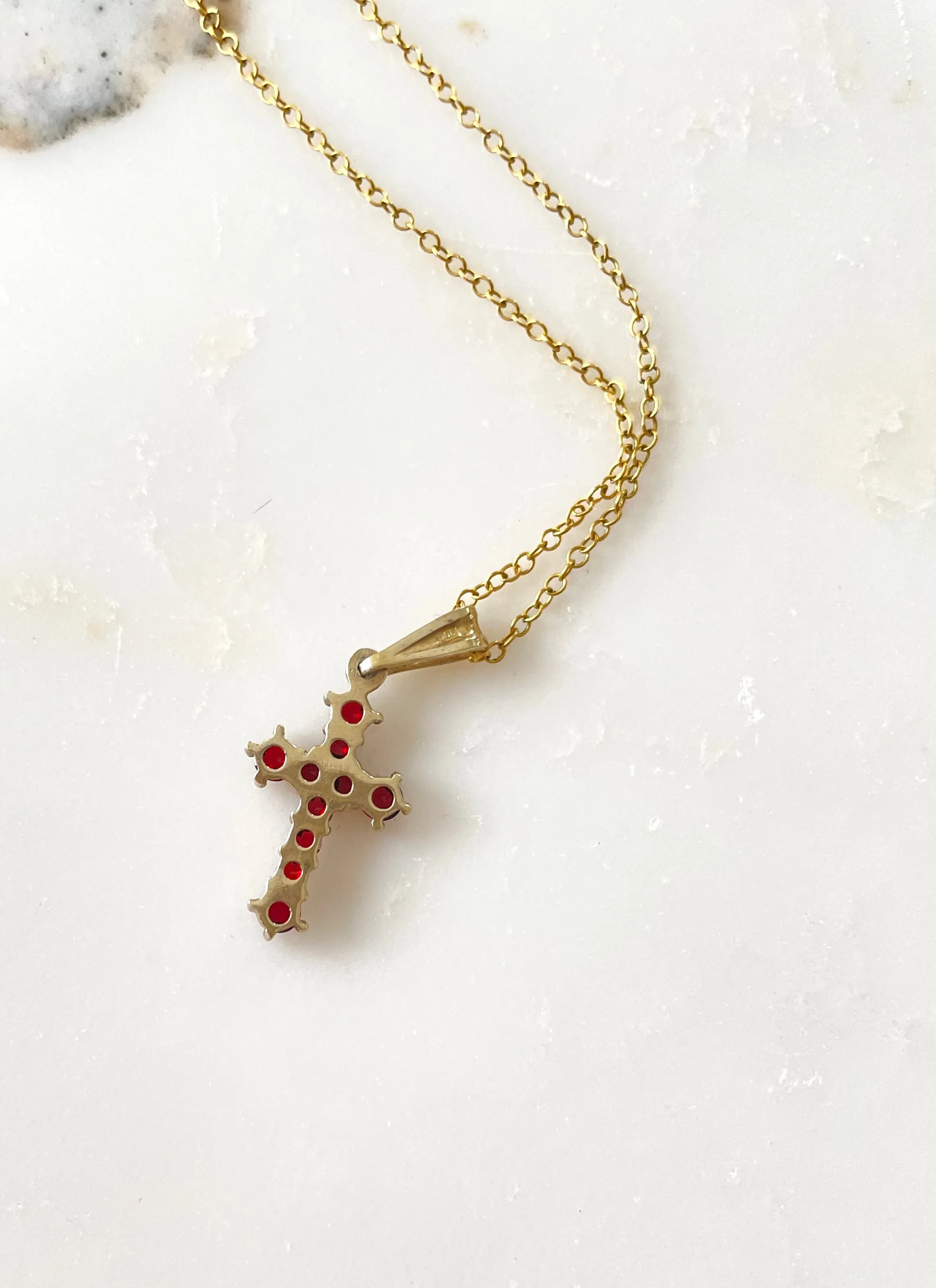 Antique Bohemian Garnet Cross Necklace
