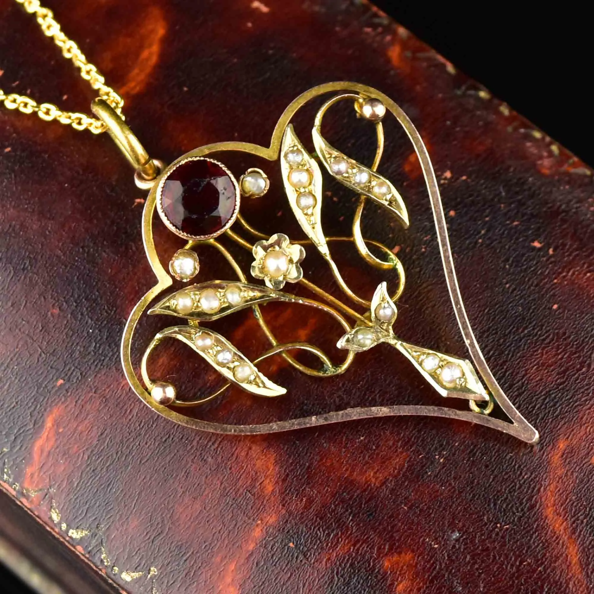 Antique Edwardian Rose Gold Garnet Lavalier Necklace
