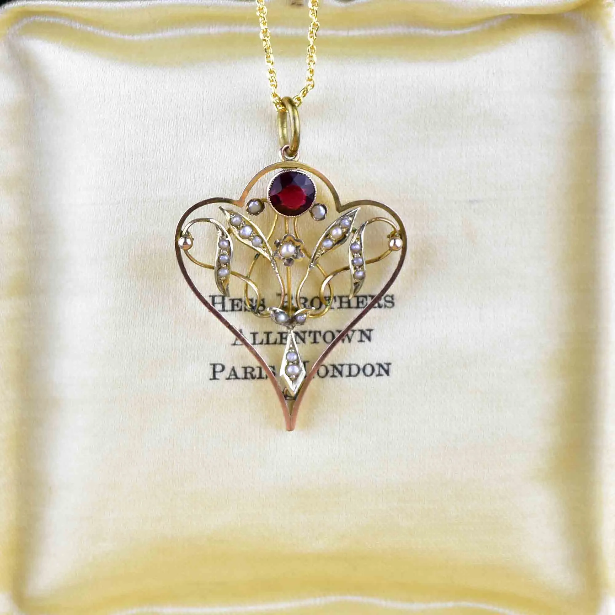 Antique Edwardian Rose Gold Garnet Lavalier Necklace