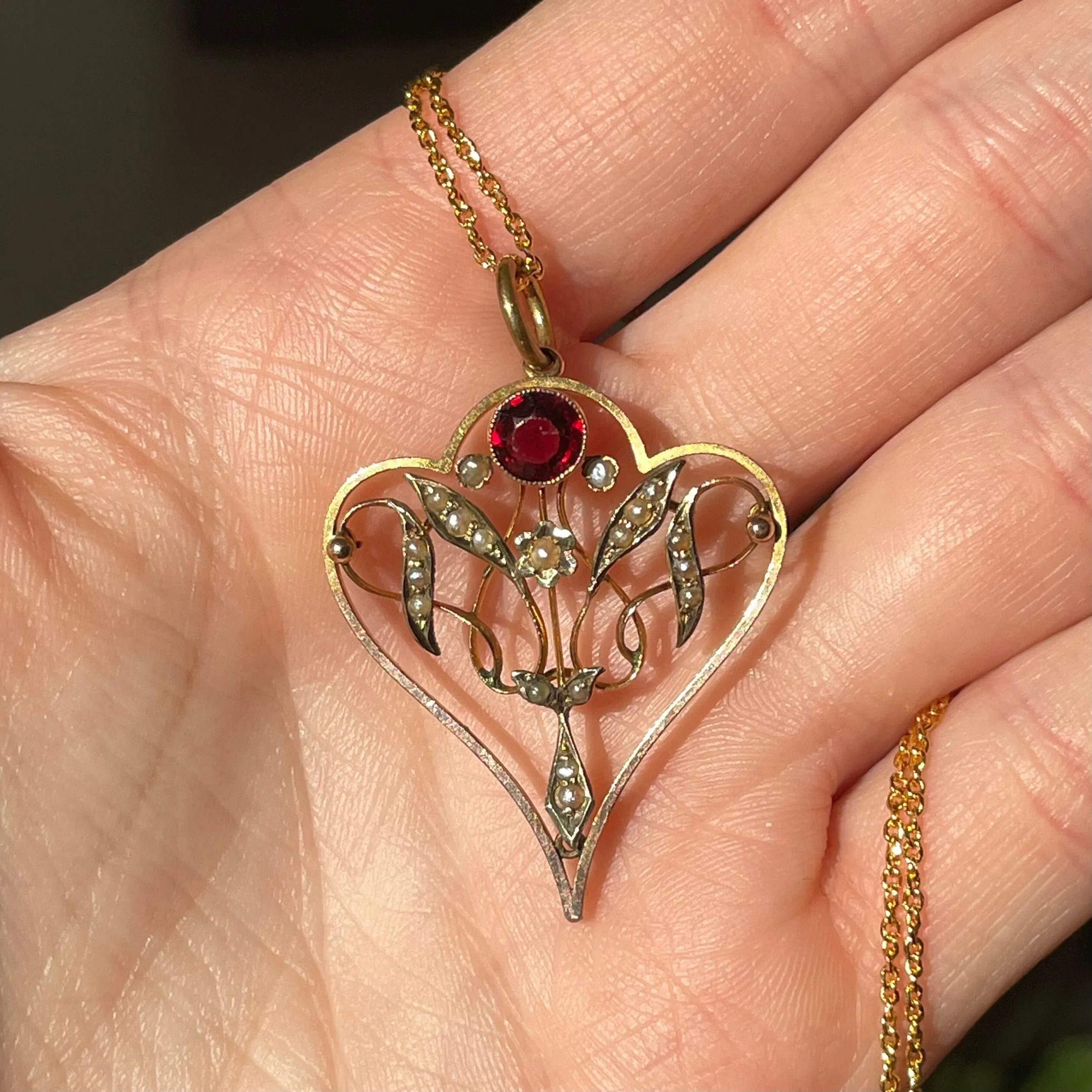 Antique Edwardian Rose Gold Garnet Lavalier Necklace