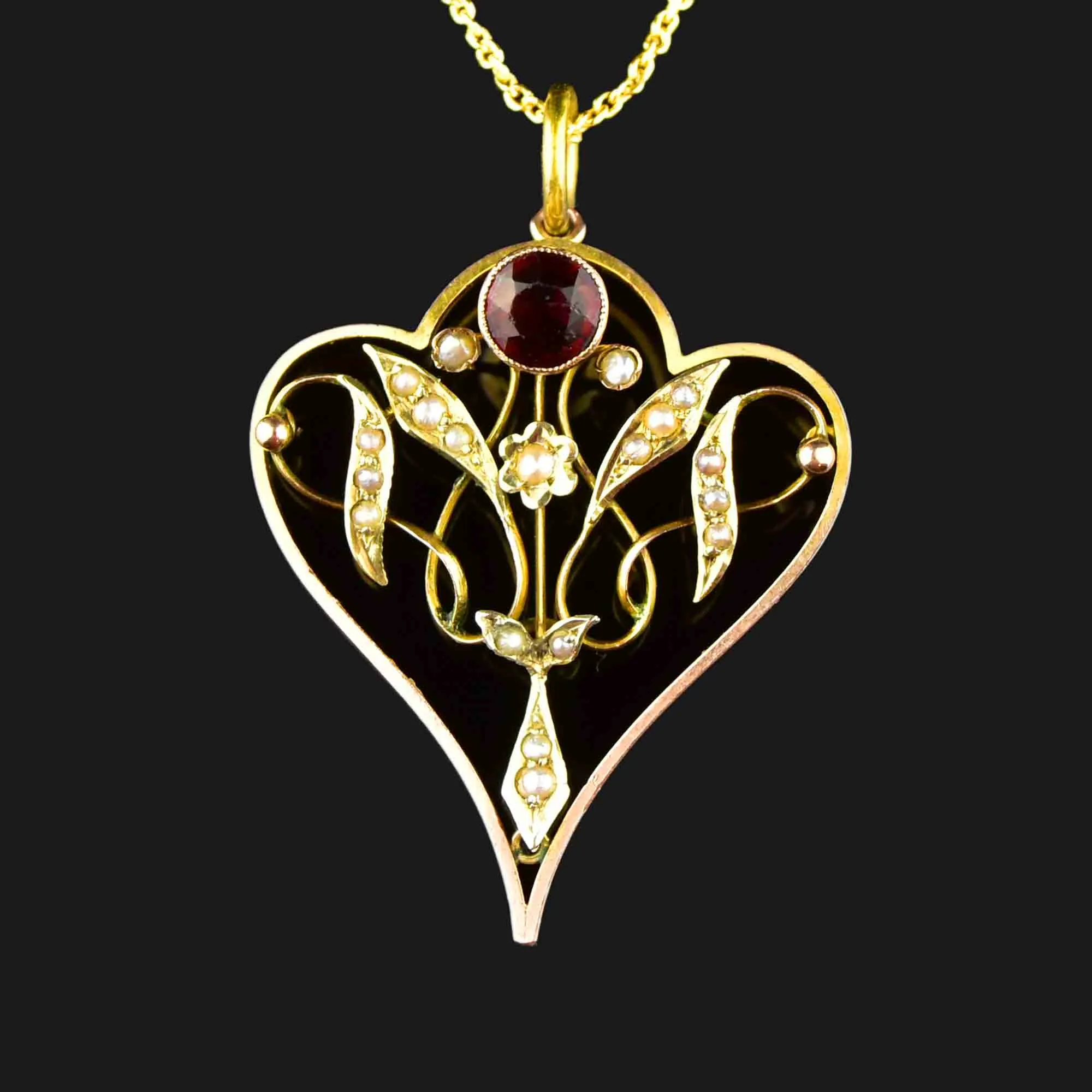 Antique Edwardian Rose Gold Garnet Lavalier Necklace