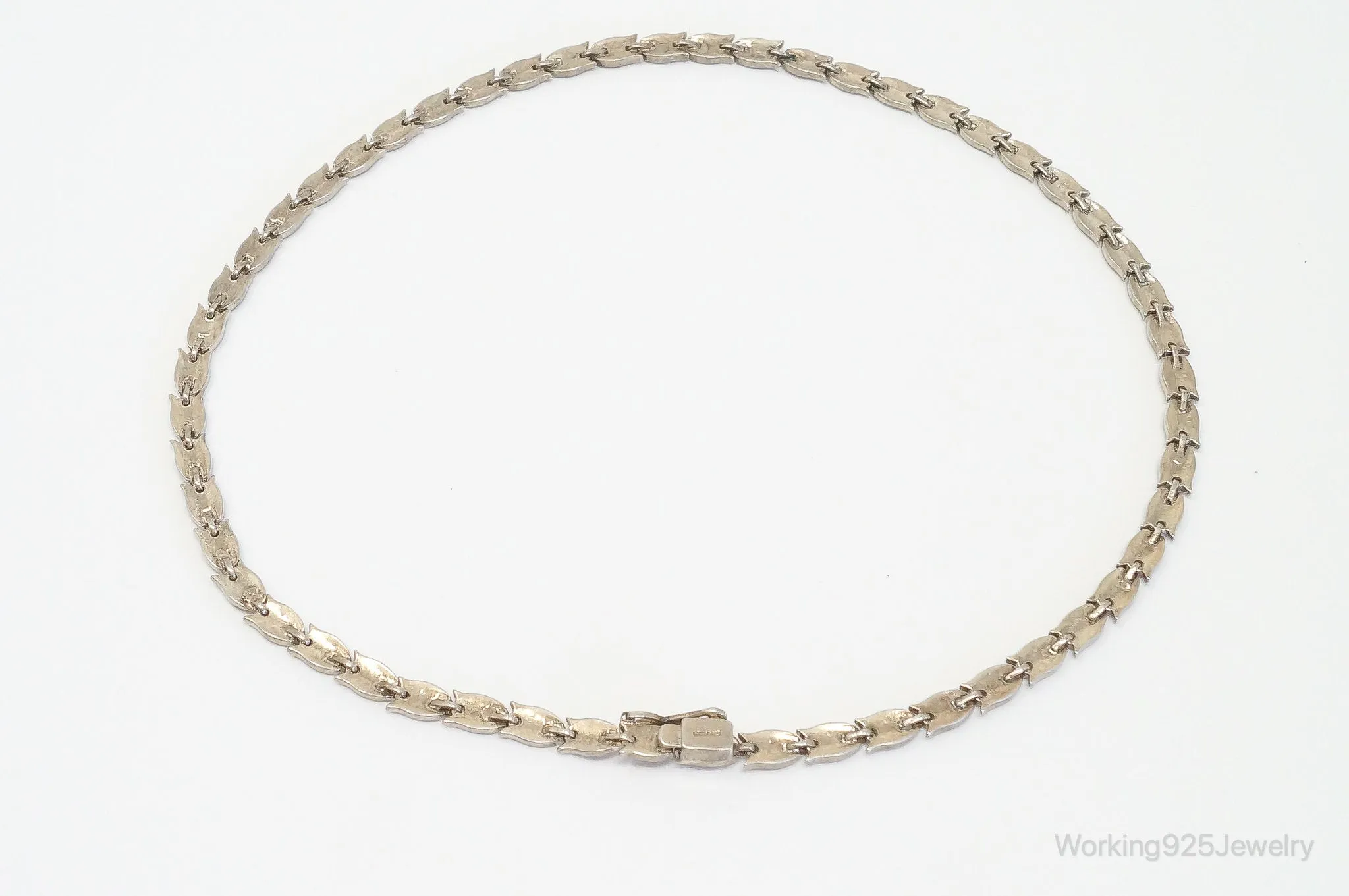 Antique Tulip Flowers Rhinestone Sterling Silver Bib Necklace