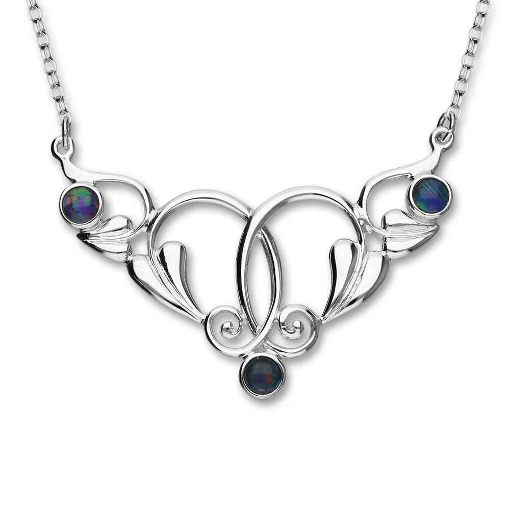 Art Nouveau Sterling Silver Necklet with Triplet Opal stones SN82