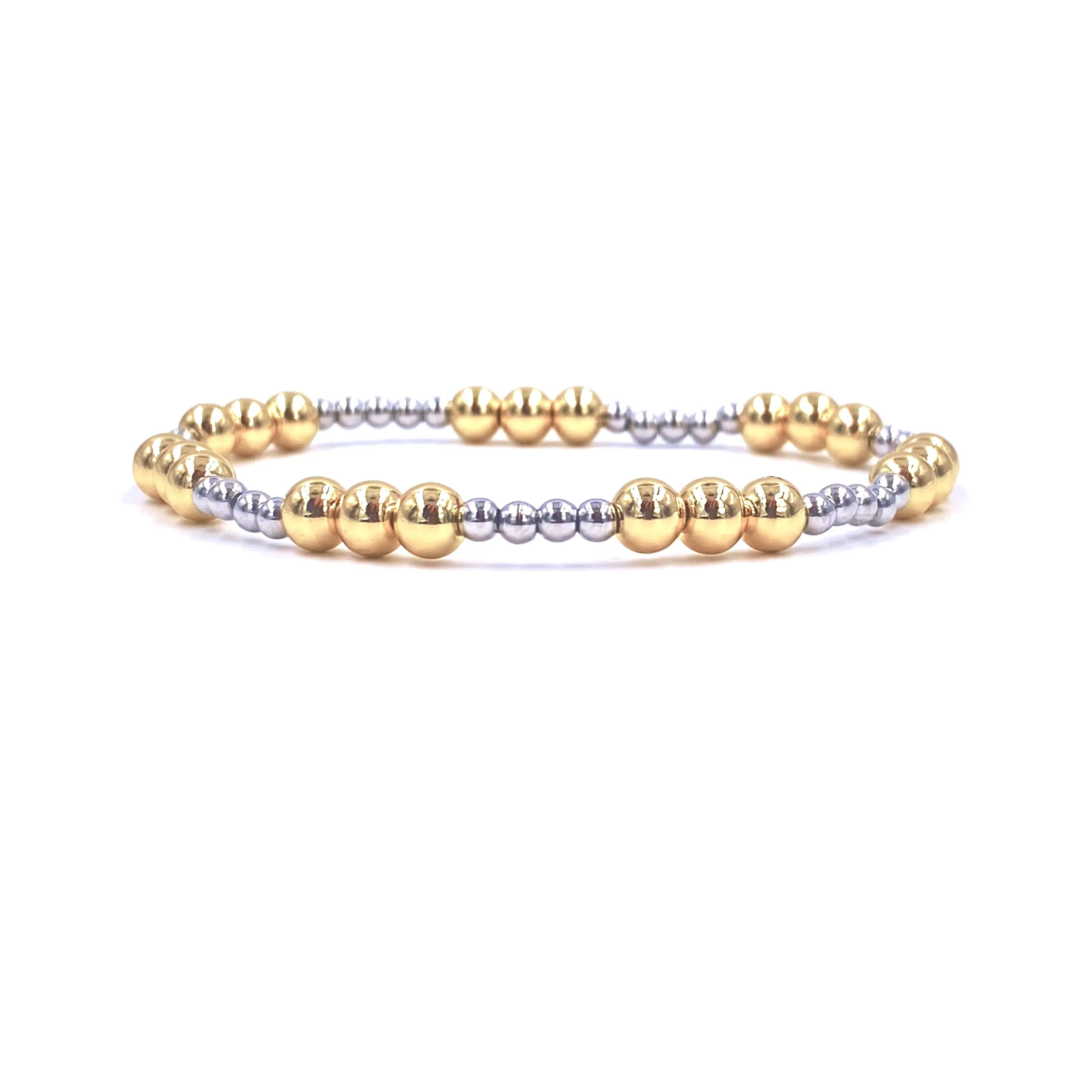 Ashley Gold Stainless Steel Gold Plated Two Toned Alternating Design Stretch Beaded Bracelet