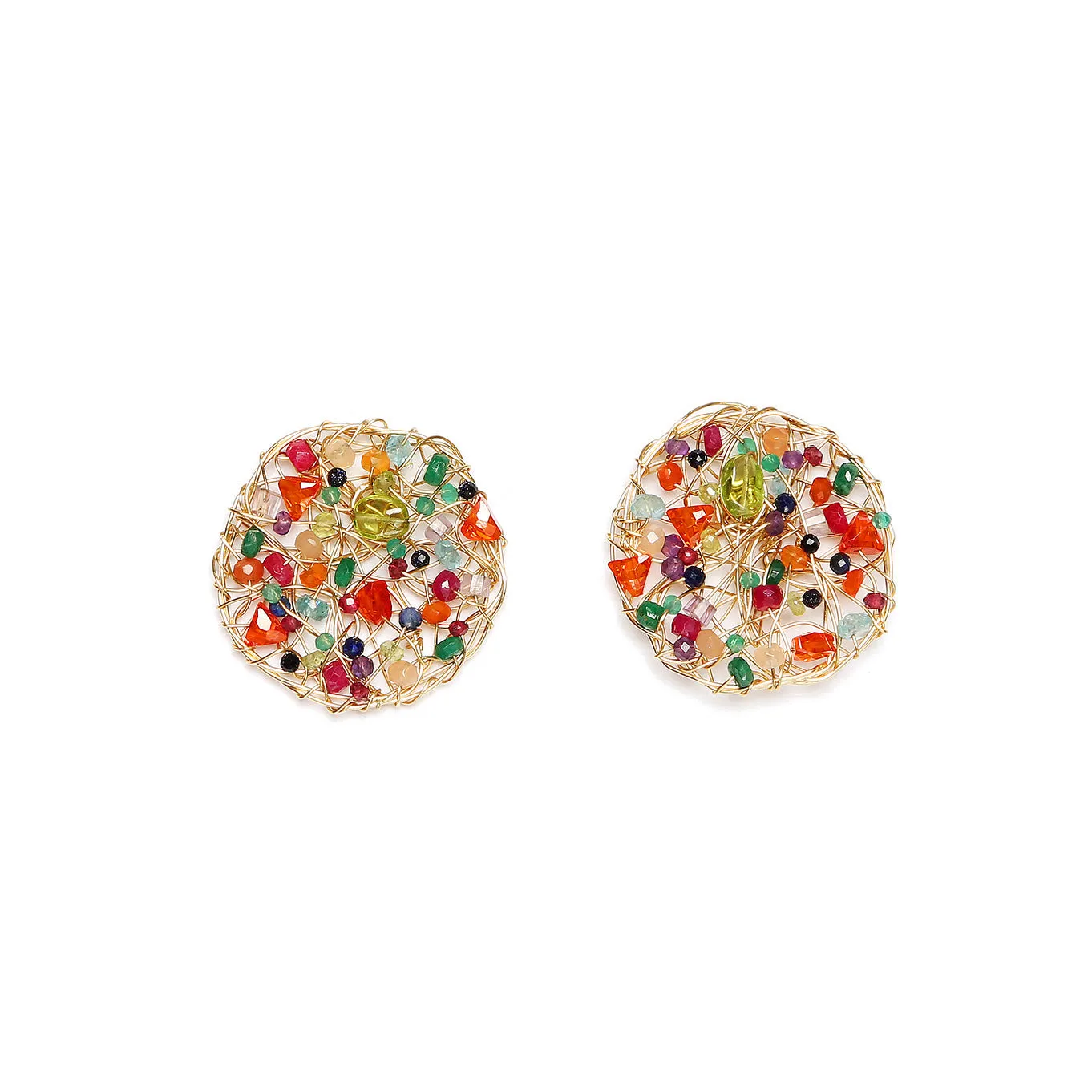Aura Earrings #1 (30mm) - Ruby, garnet, tourmaline, peridot, jade, green onyx, sapphire, iolite, tanzanite, silverite, aquamarine, citrine, spessartite, carnelian, calcite, aventurine