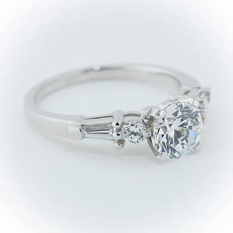 Baguette and Round Diamond Side Stone Moissanite Engagement Ring - Tink