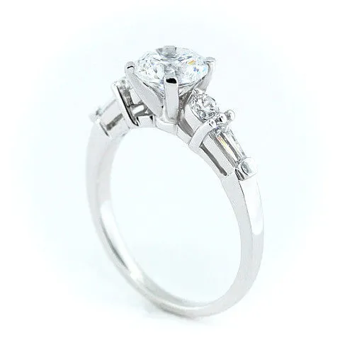 Baguette and Round Diamond Side Stone Moissanite Engagement Ring - Tink