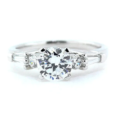 Baguette and Round Diamond Side Stone Moissanite Engagement Ring - Tink