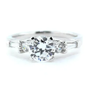 Baguette and Round Diamond Side Stone Moissanite Engagement Ring - Tink