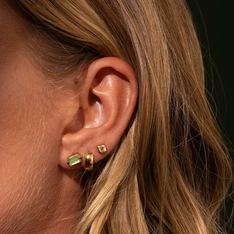 Baguette Mini Stud, Peridot, Gold