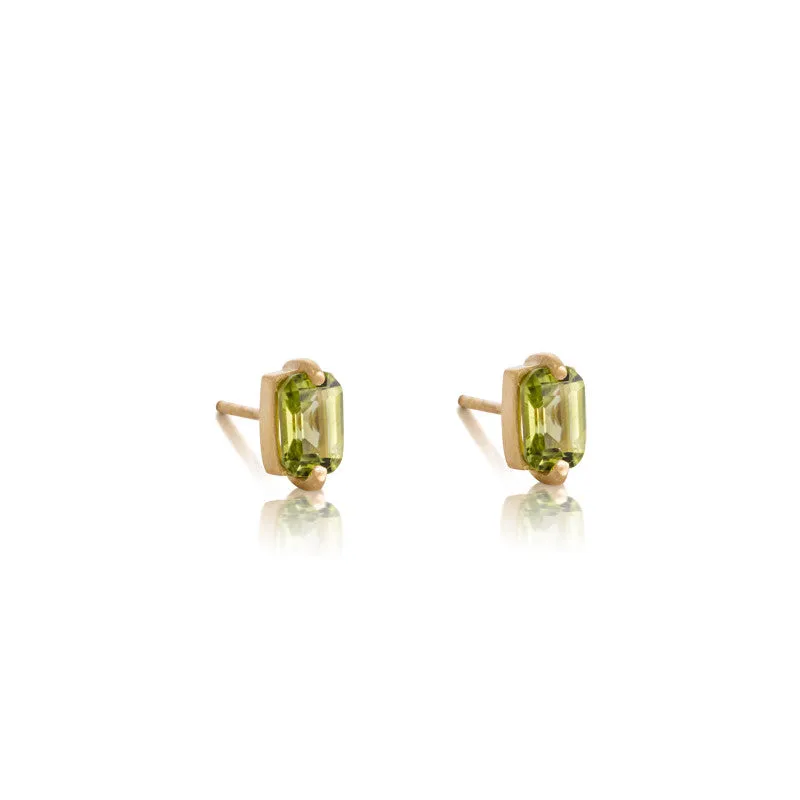 Baguette Mini Stud, Peridot, Gold