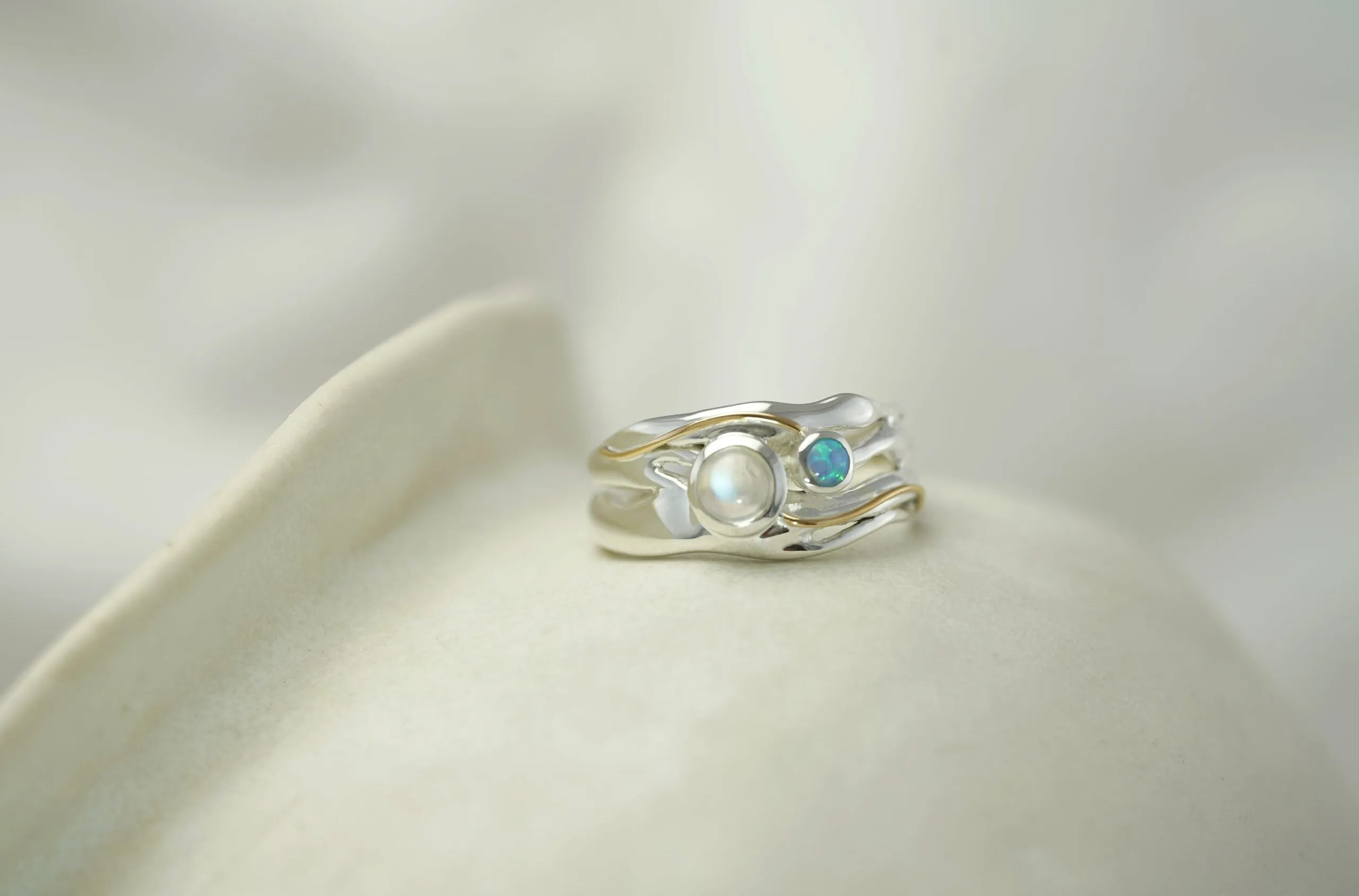 Banyan Blue Opalite and Rainbow Moonstone Ring