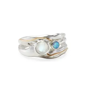 Banyan Blue Opalite and Rainbow Moonstone Ring