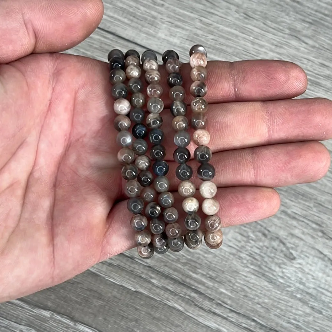 Black Moonstone Gemstone Beaded Bracelet 6mm