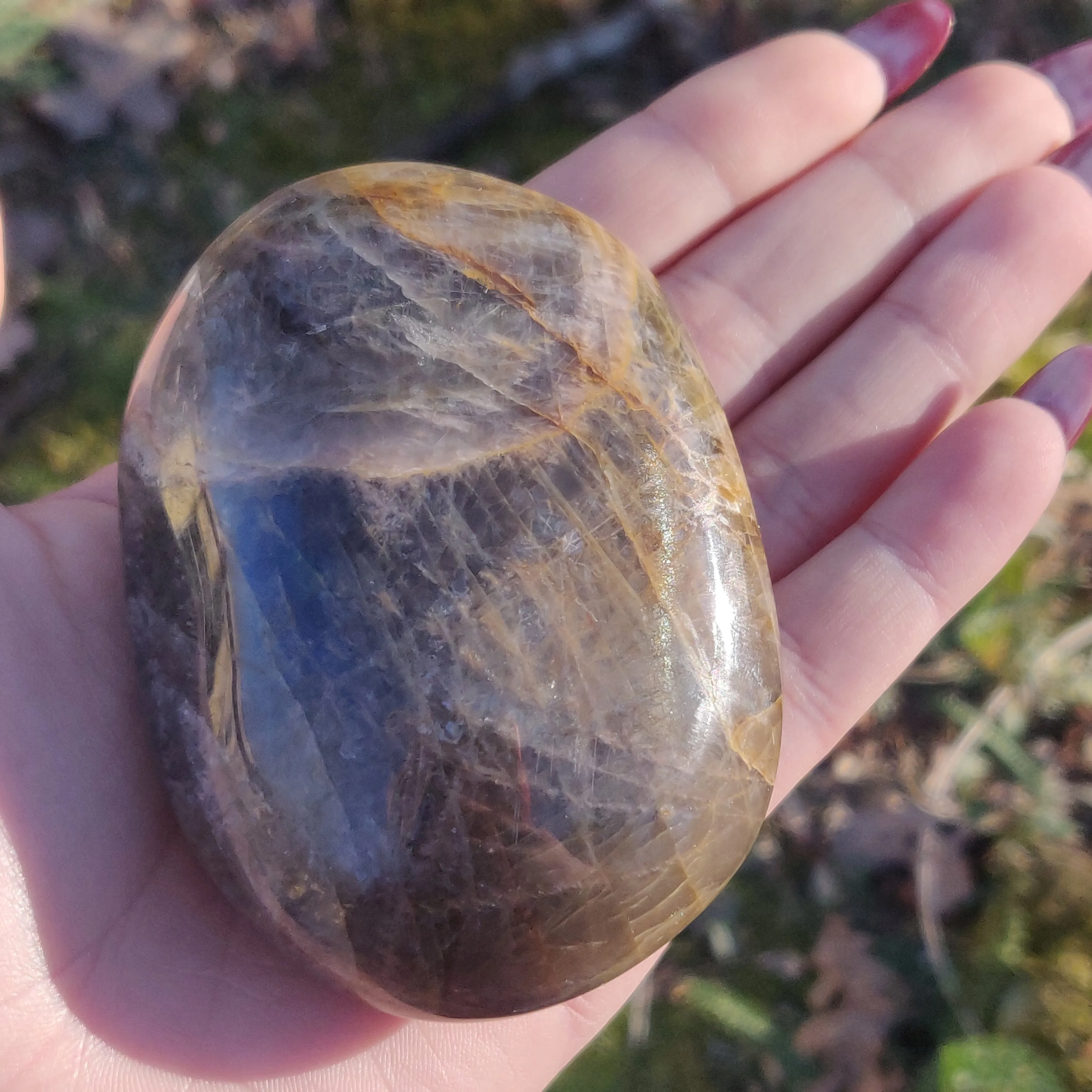 Black Moonstone Palm Stone, Flashy Black Moonstone (#3)
