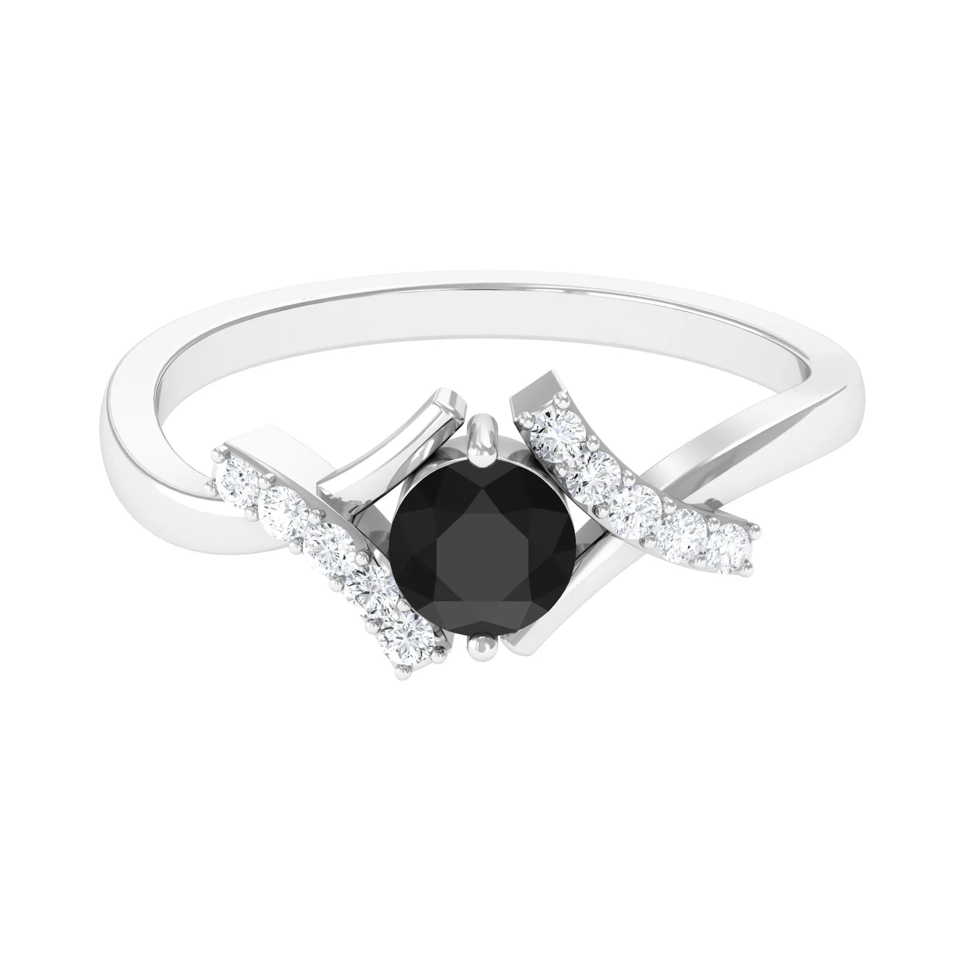 Black Onyx and Diamond Designer Engagement Ring