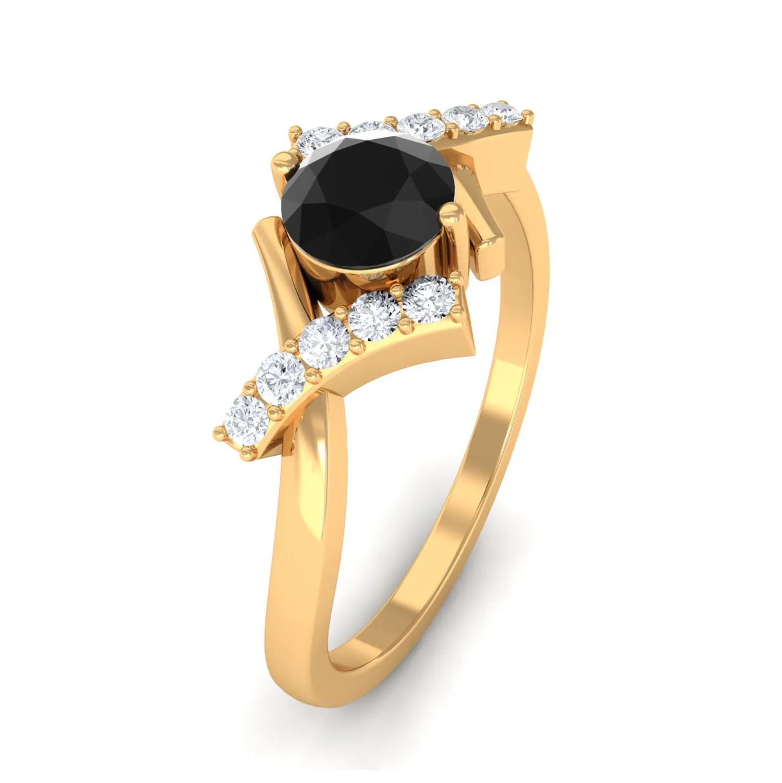 Black Onyx and Diamond Designer Engagement Ring