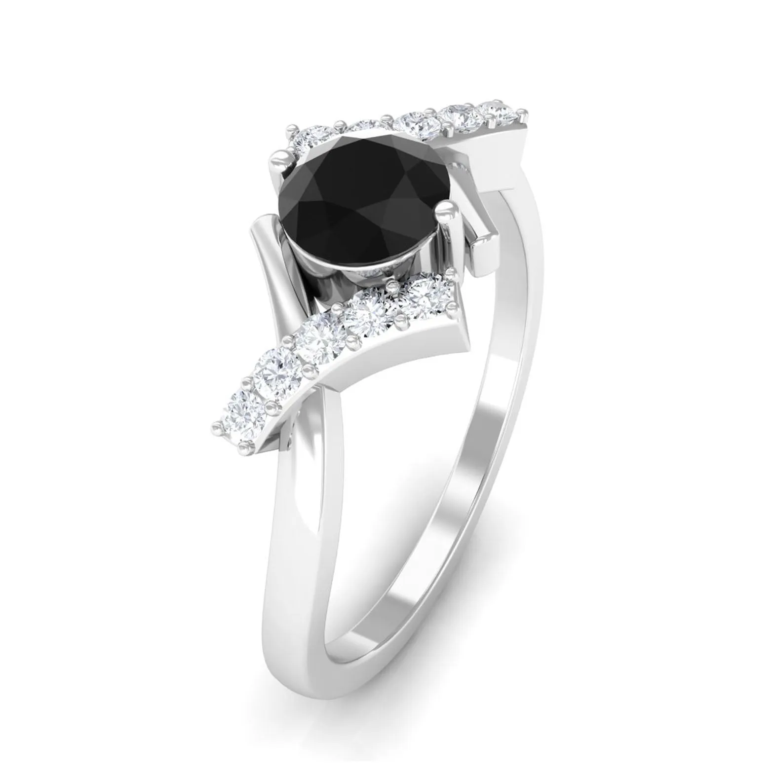 Black Onyx and Diamond Designer Engagement Ring