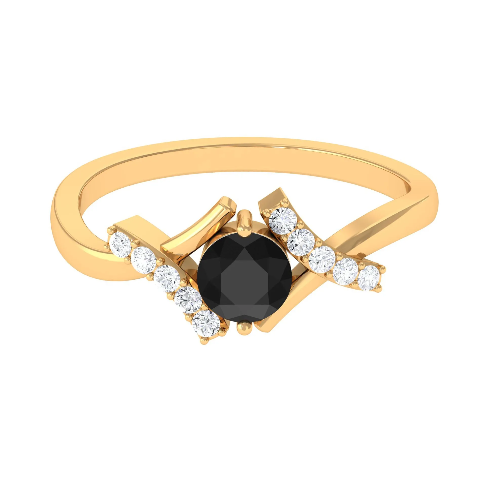 Black Onyx and Diamond Designer Engagement Ring