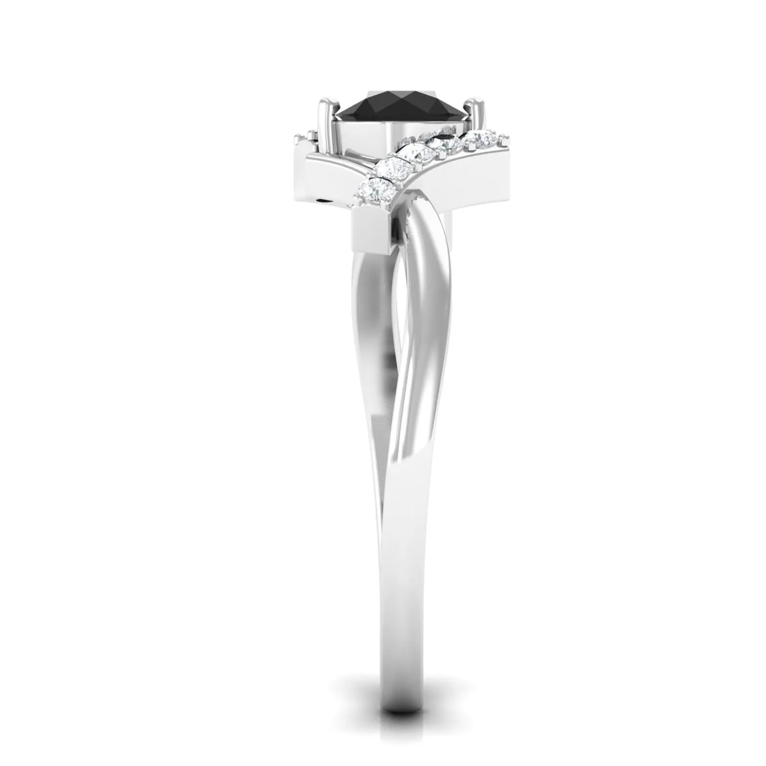 Black Onyx and Diamond Designer Engagement Ring