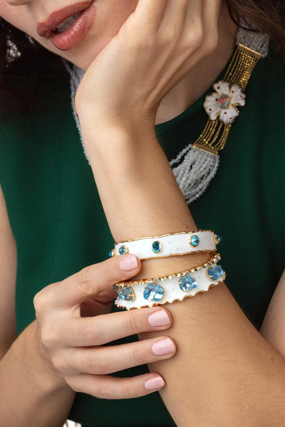Blue Zircon Frosted Enamel Bracelet