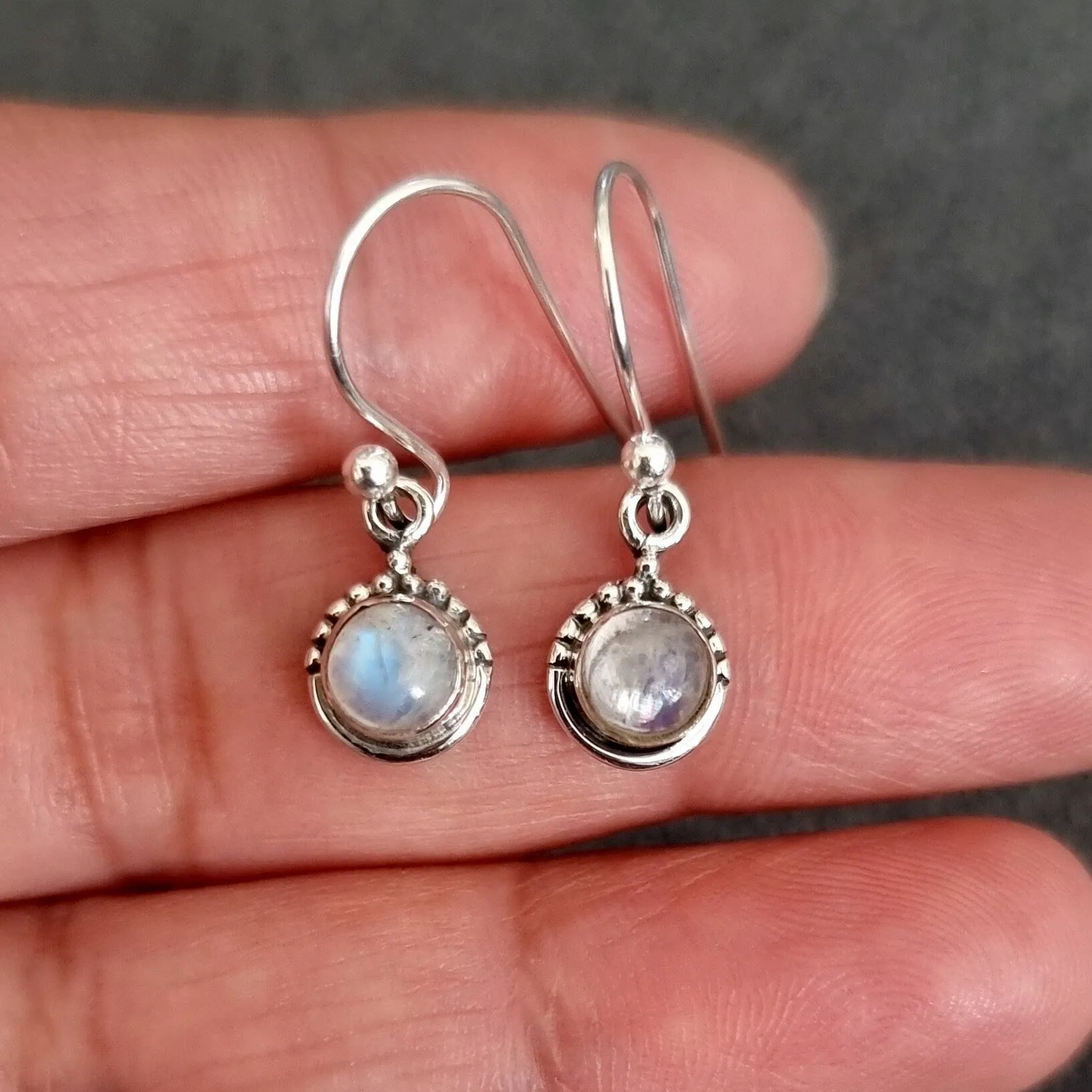 Boho Round 6mm Moonstone 925 Silver Earrings, E91M