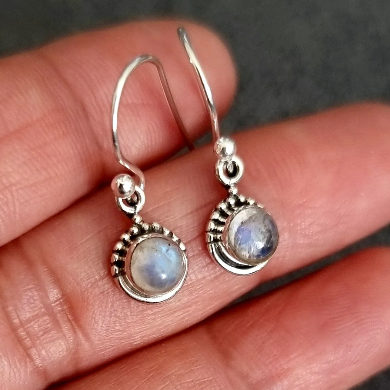 Boho Round 6mm Moonstone 925 Silver Earrings, E91M