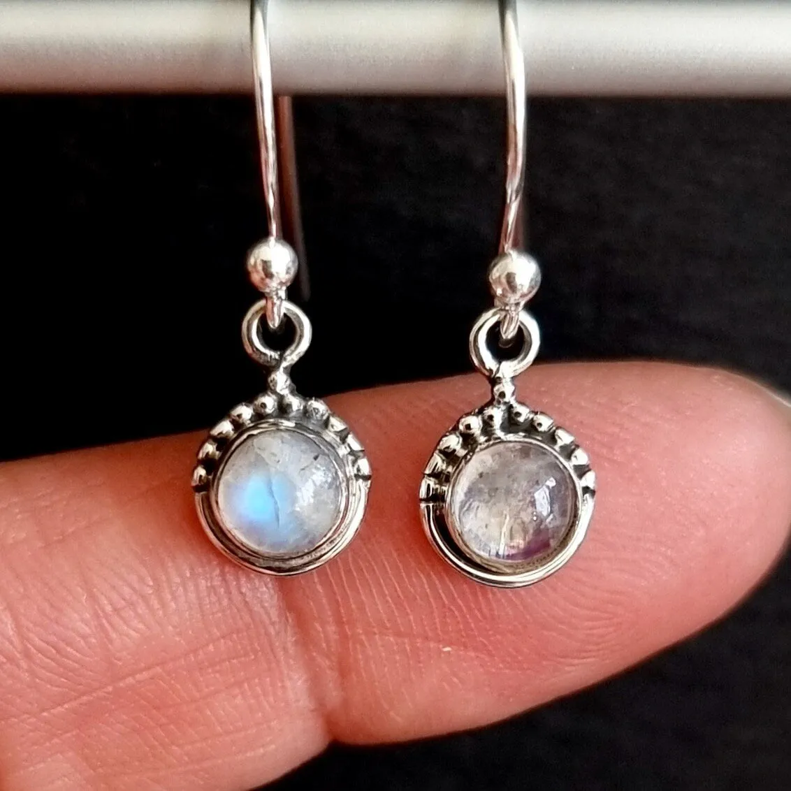 Boho Round 6mm Moonstone 925 Silver Earrings, E91M