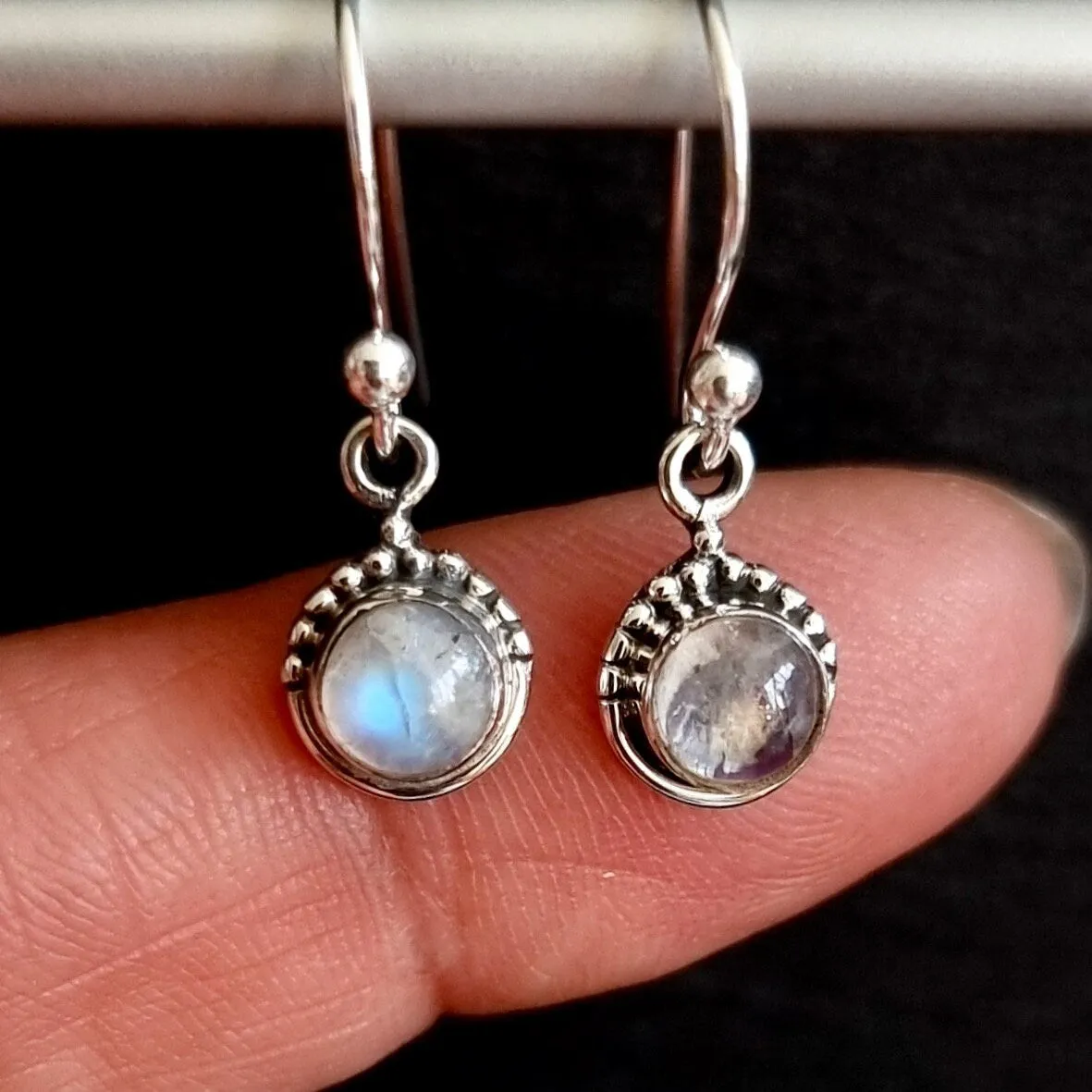 Boho Round 6mm Moonstone 925 Silver Earrings, E91M