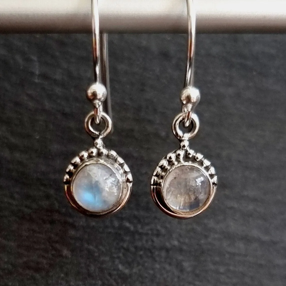 Boho Round 6mm Moonstone 925 Silver Earrings, E91M