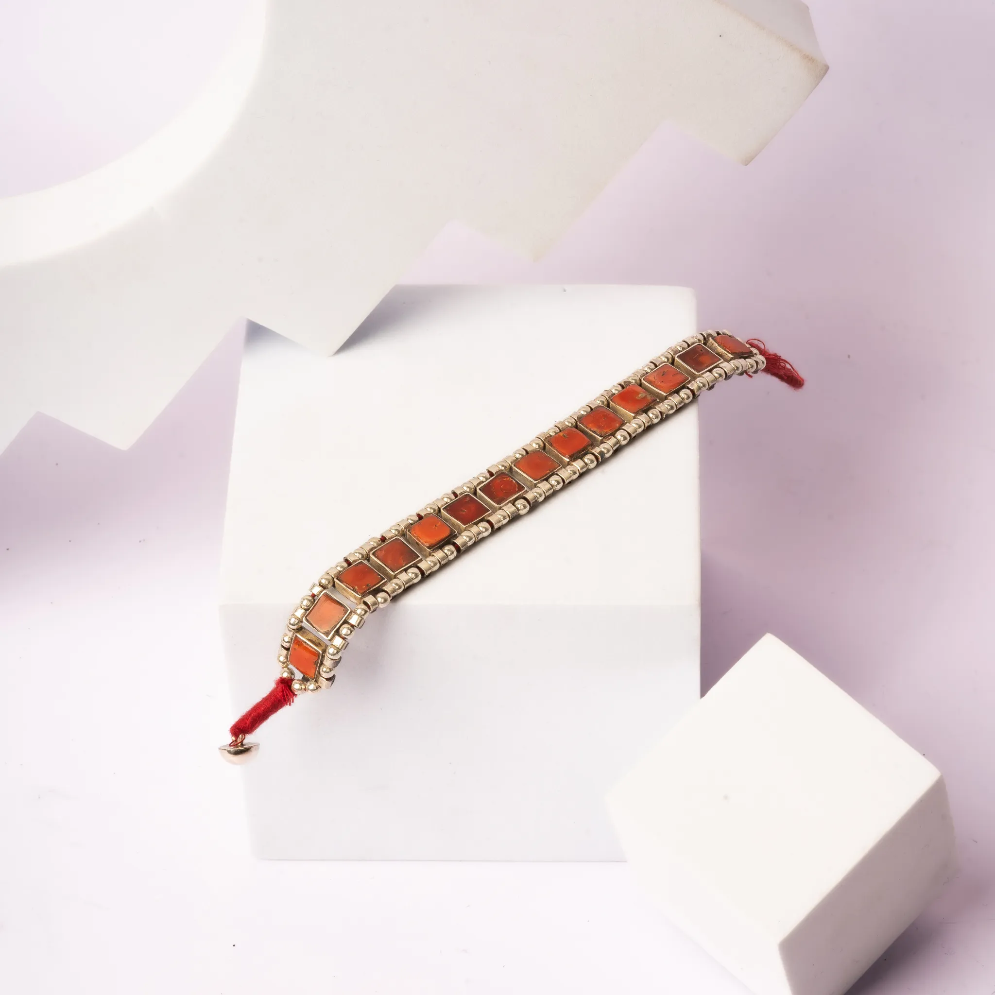 Bold Square Coral Silver Rakhi / Friendship Band
