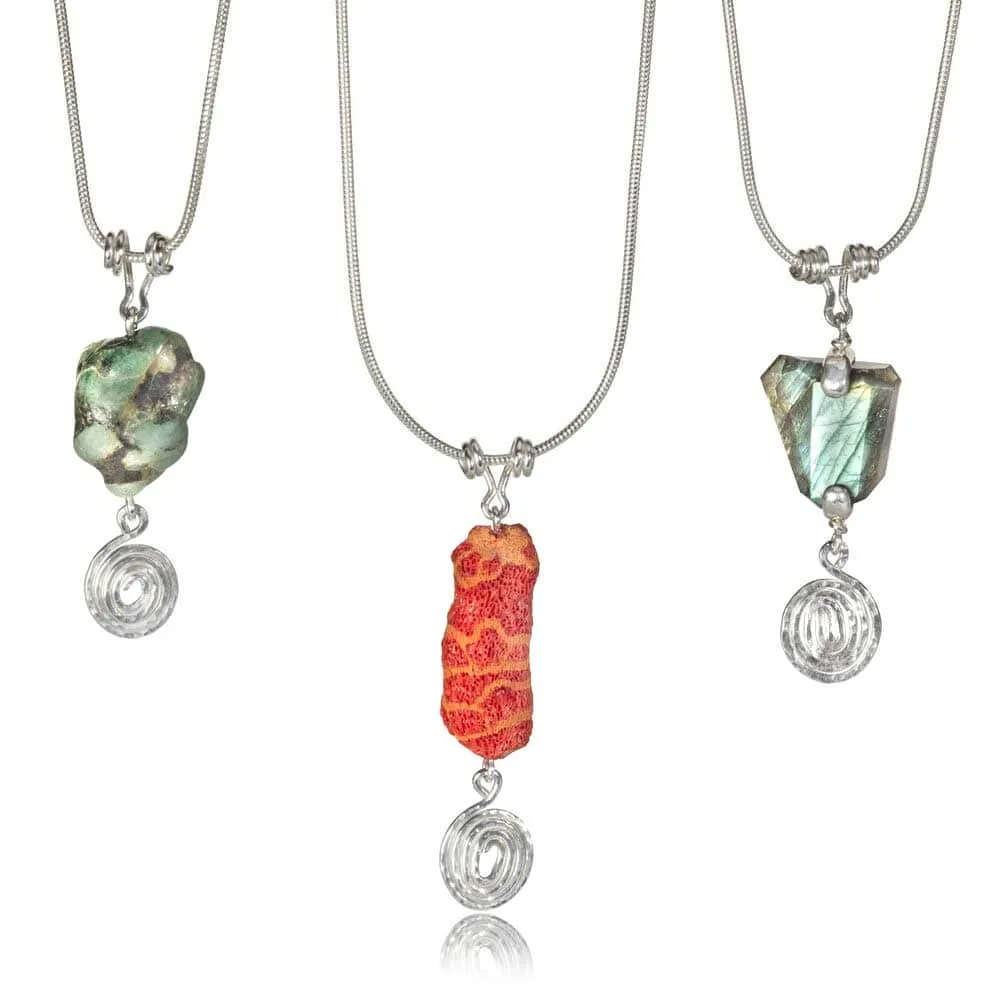 CAMILLA WEST JEWELLERY Green Emerald Gemstone Silver Coil Necklace