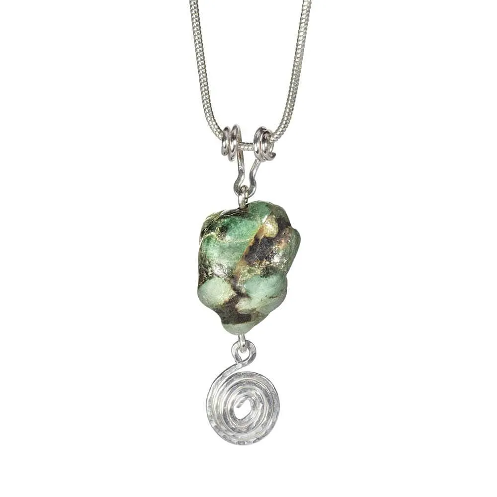 CAMILLA WEST JEWELLERY Green Emerald Gemstone Silver Coil Necklace