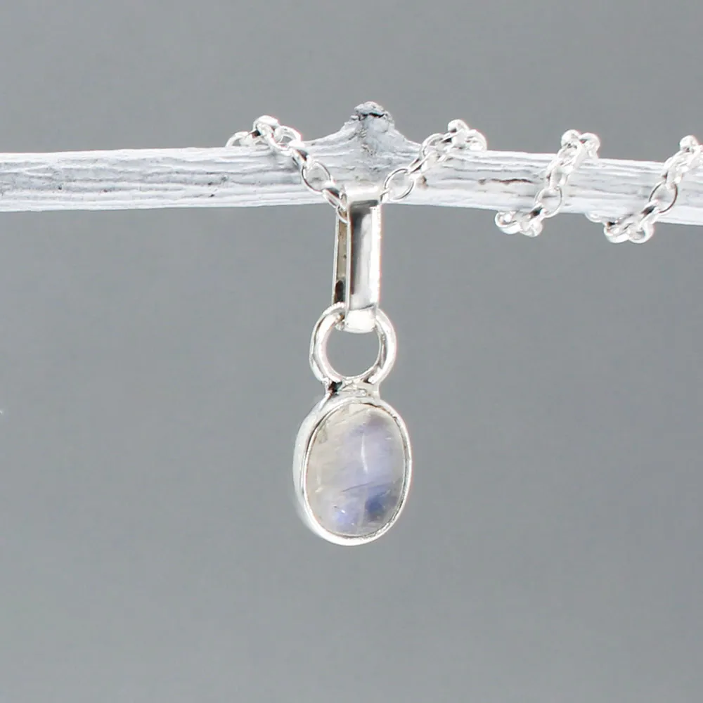 Candy - Rainbow Moonstone Oval Silver Pendant
