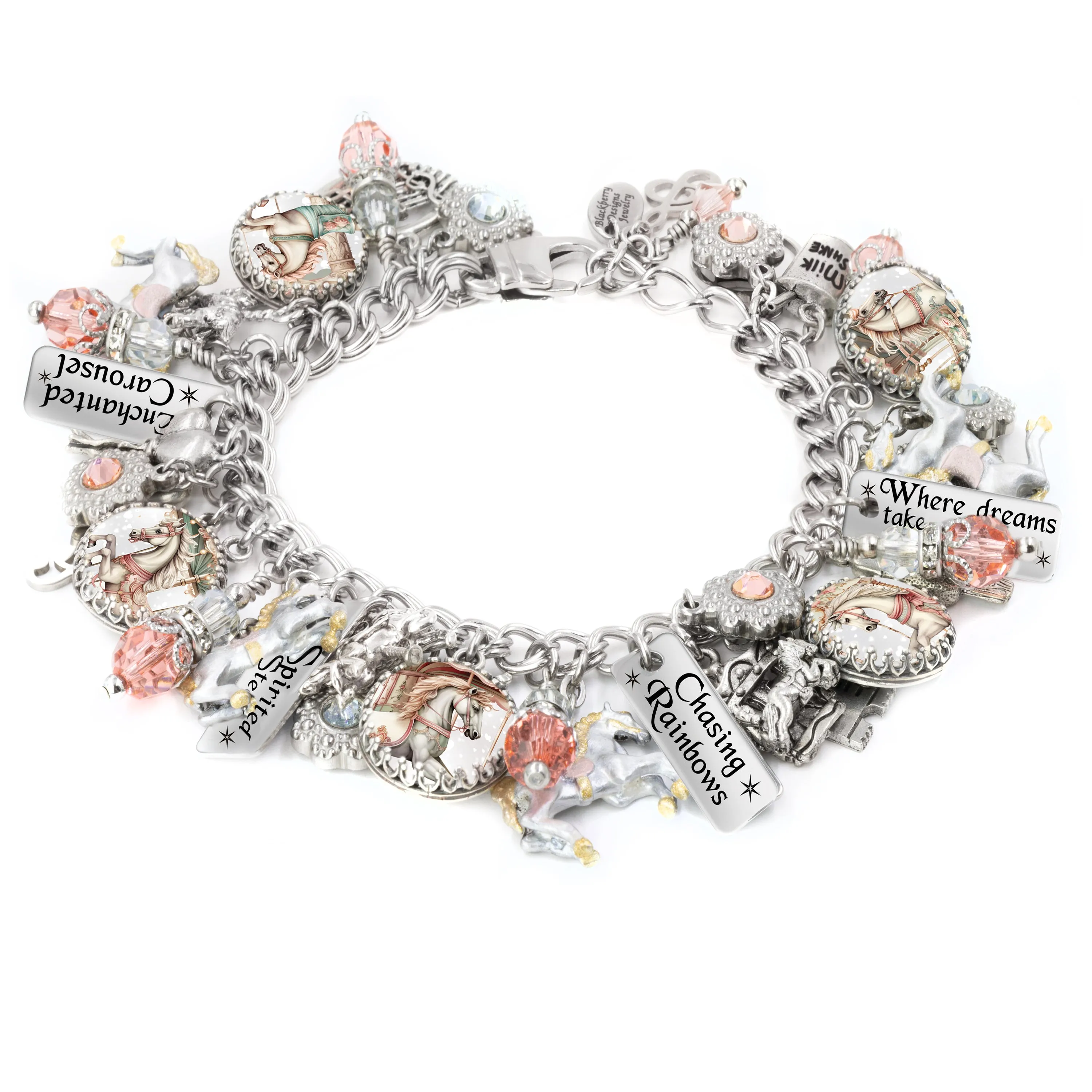 Carousel Horse Bracelet, Coral Rose