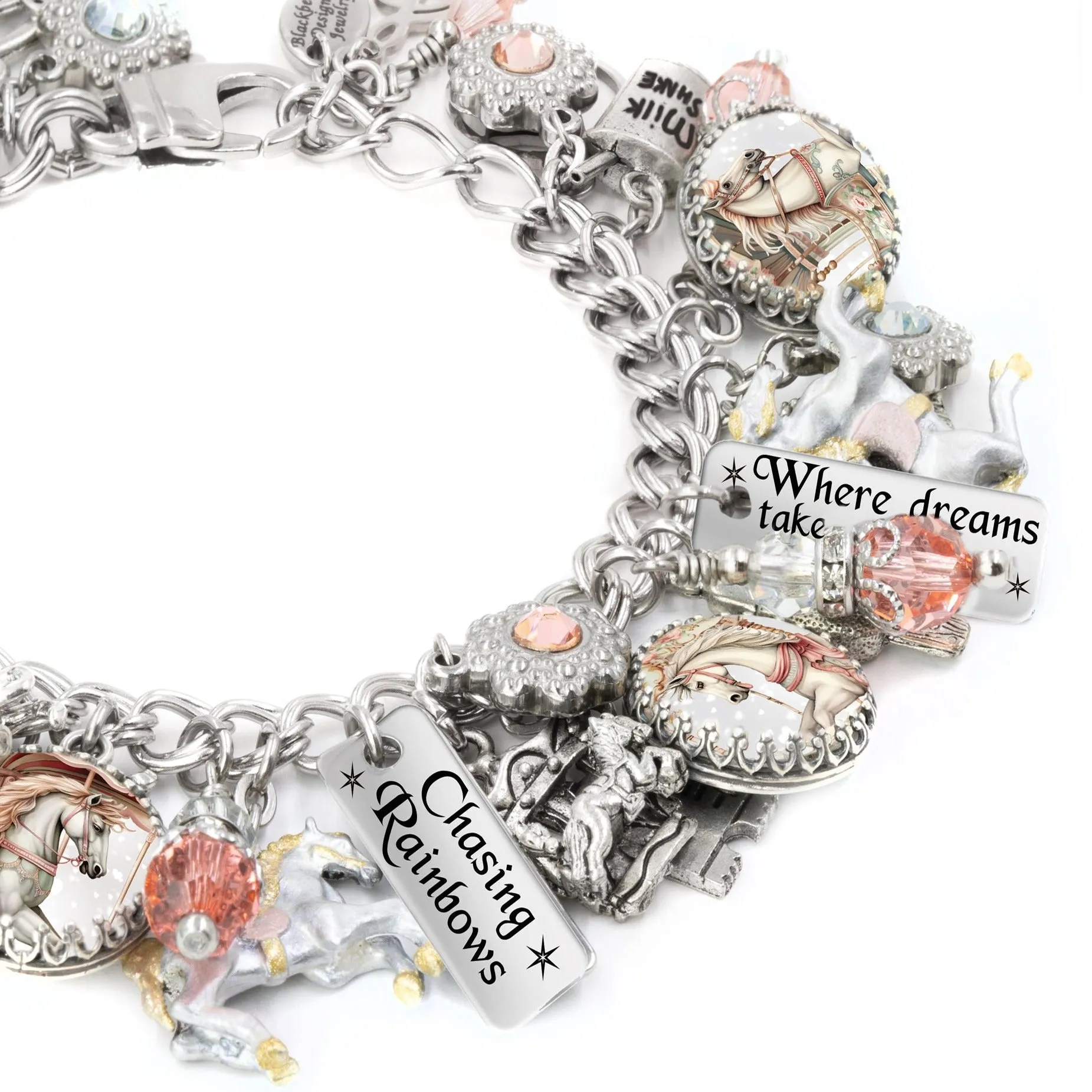 Carousel Horse Bracelet, Coral Rose