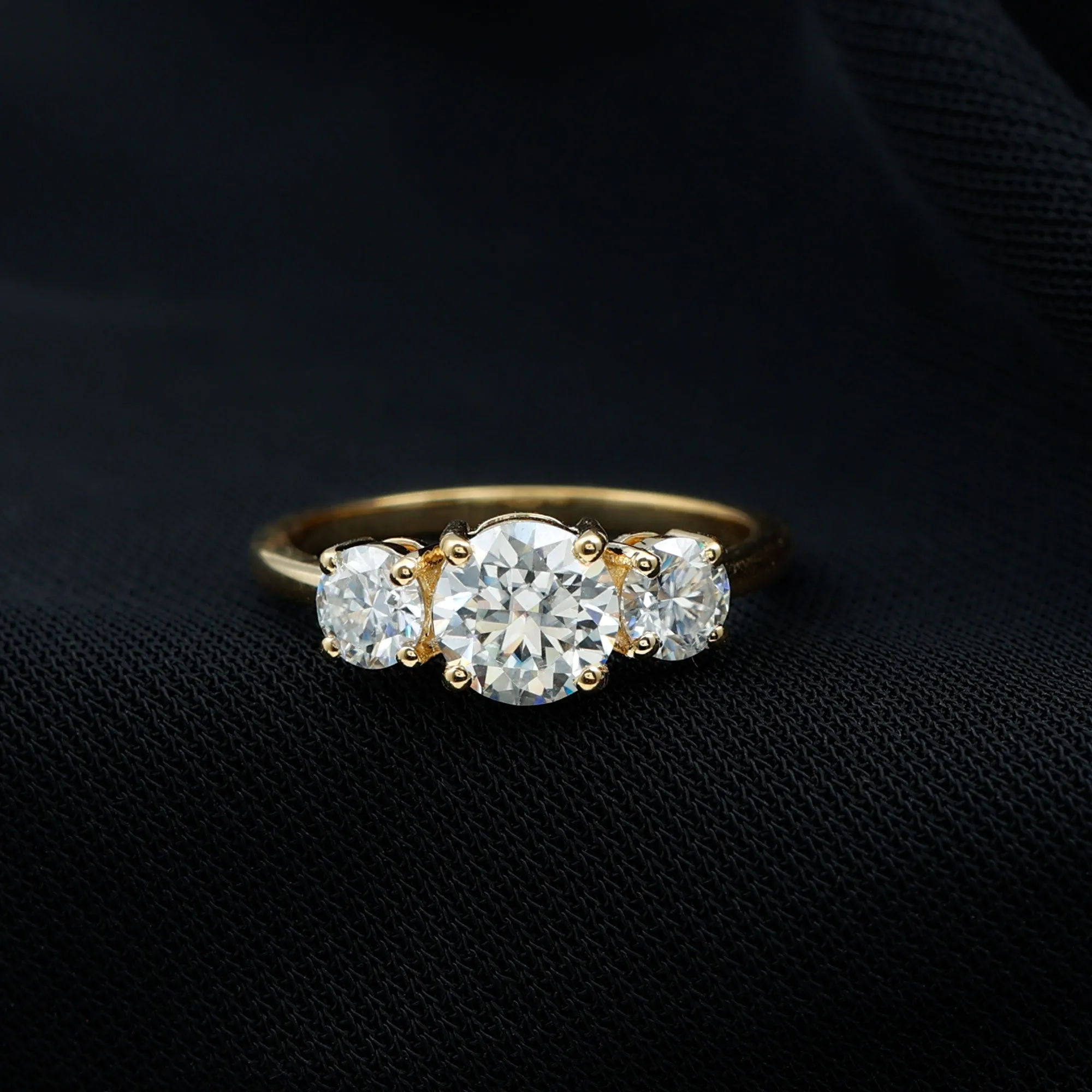Certified Moissanite Three Stone Engagement Ring