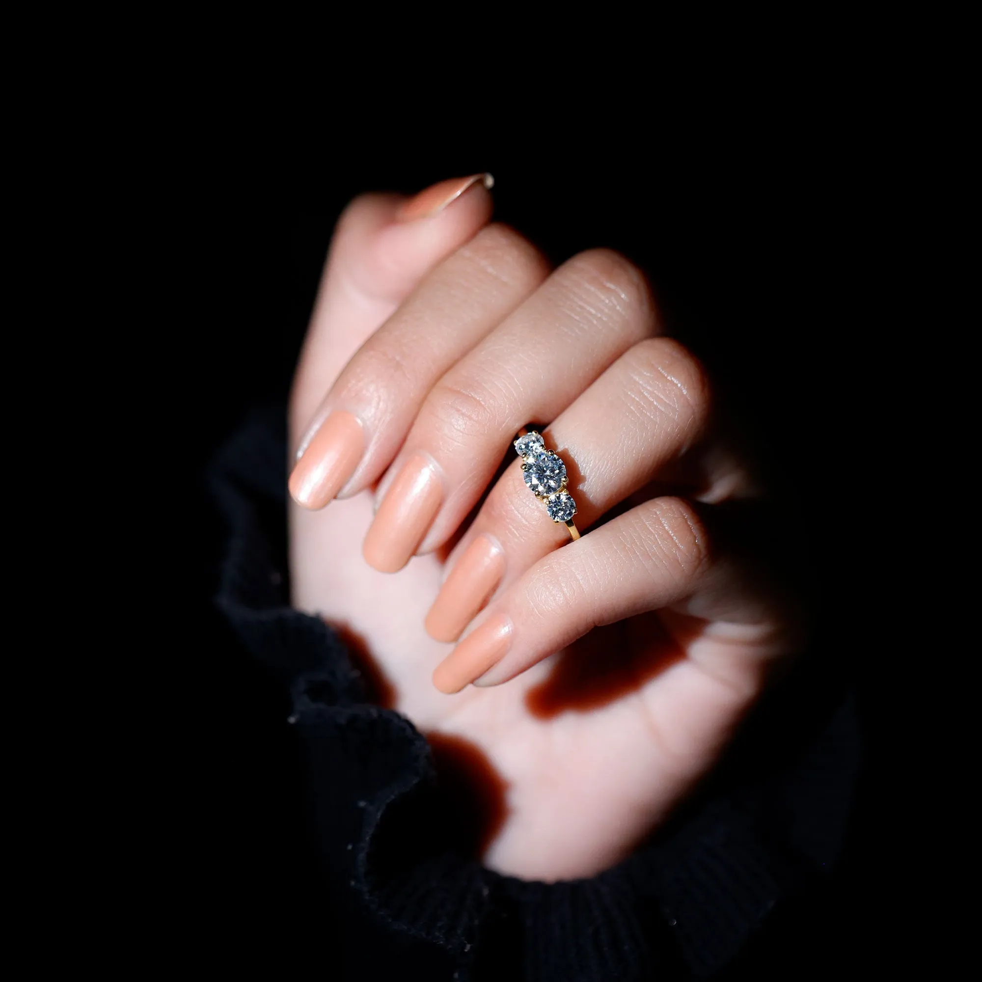 Certified Moissanite Three Stone Engagement Ring