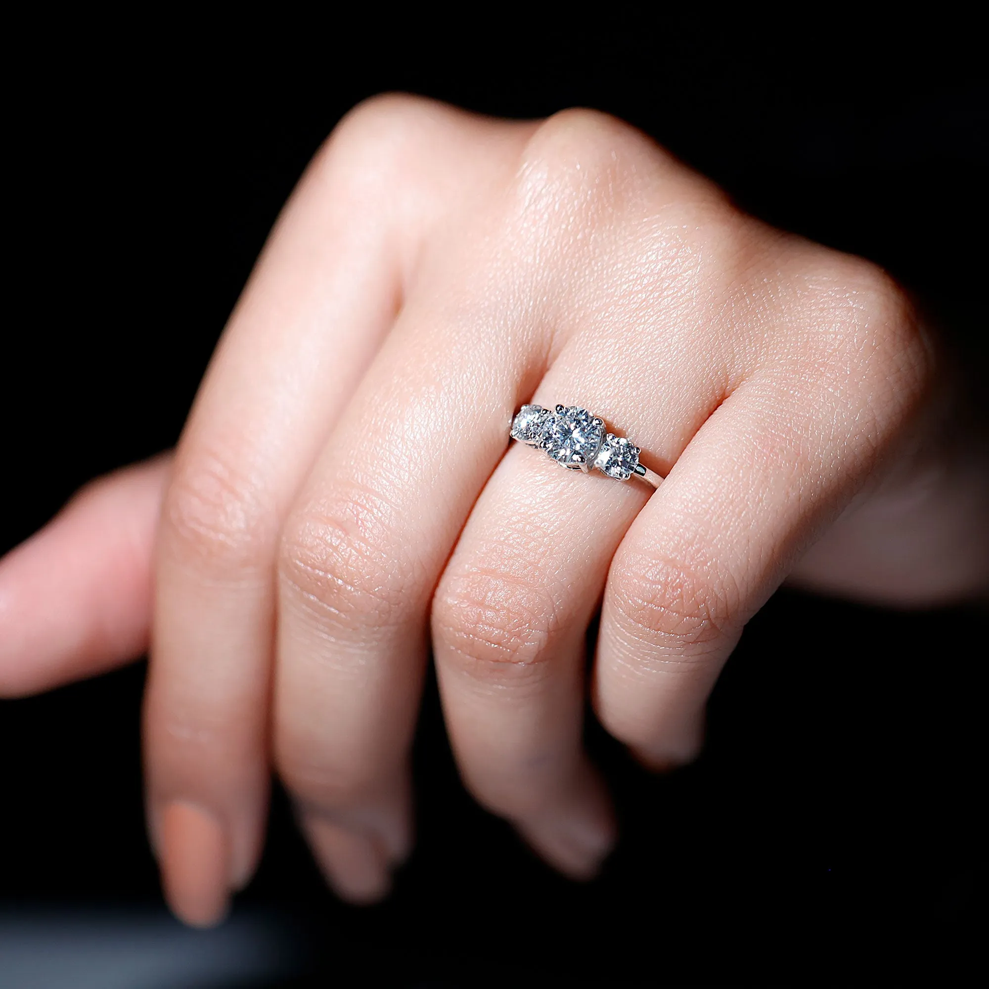 Certified Moissanite Three Stone Engagement Ring
